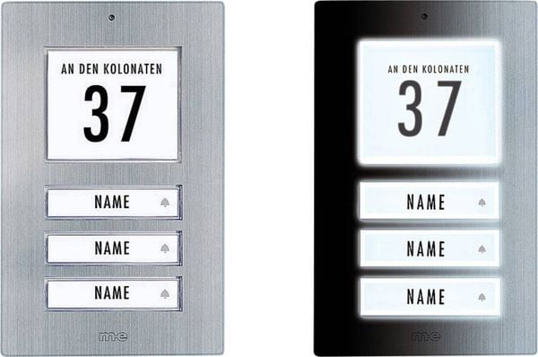 M-e modern-electronics 41067 Klingelplatte mit Adressfeld, mit Namensschild 3 Familienhaus Edelstahl 12 V/1 A