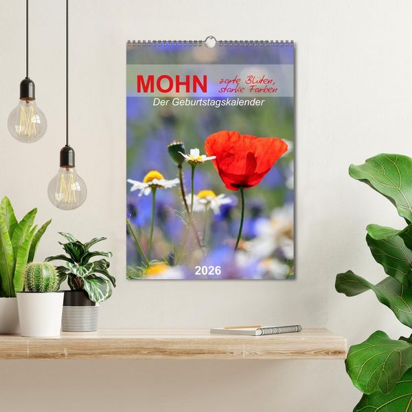 Produktbild: Mohn, zarte Bl&uuml;ten, starke Farben, der Geburtstagskalender (Wandkalender 2026 DIN A3 hoch), CALVENDO Monatskalender