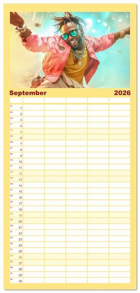 Produktbild: Familienplaner 2026 - Feiern und Musik - Beschwingt dabei mit 5 Spalten (Wandkalender, 21 x 45 cm) CALVENDO