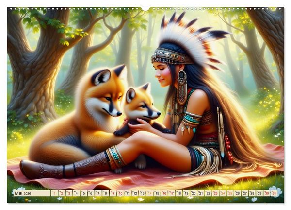Produktbild: Spirituelle Begleiter - Indianer und Tiere im Einklang (Wandkalender 2026 DIN A2 quer), CALVENDO Monatskalender