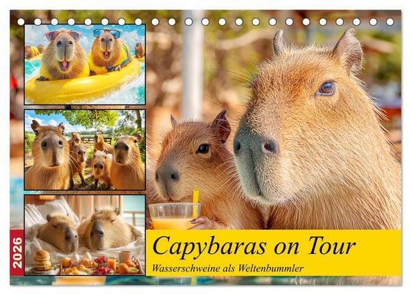 Produktbild: Capybaras on Tour. Wasserschweine als Weltenbummler (Tischkalender 2026 DIN A5 quer), CALVENDO Monatskalender