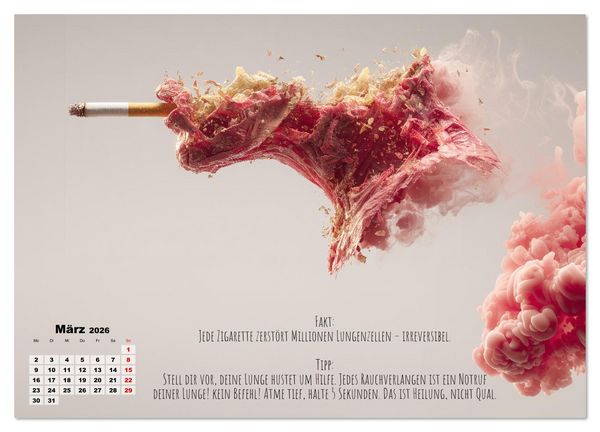 Produktbild: Nichtraucher Kalender - Rauchfrei werden mit Fakten und Tipps f&uuml;r Raucher (hochwertiger Premium Wandkalender 2026 DIN A2 quer), Kunstdruck in Hochglanz
