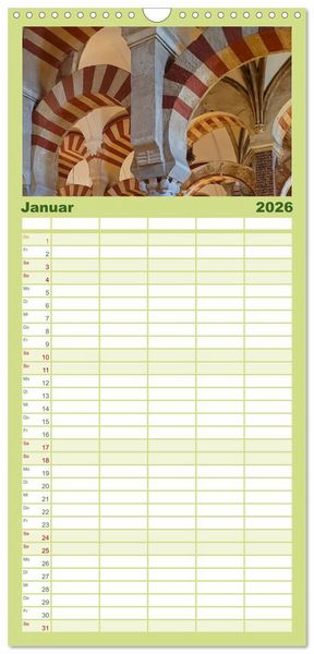 Produktbild: Familienplaner 2026 - Andalusien, blaues Meer und historische Bauwerke mit 5 Spalten (Wandkalender, 21 x 45 cm) CALVENDO