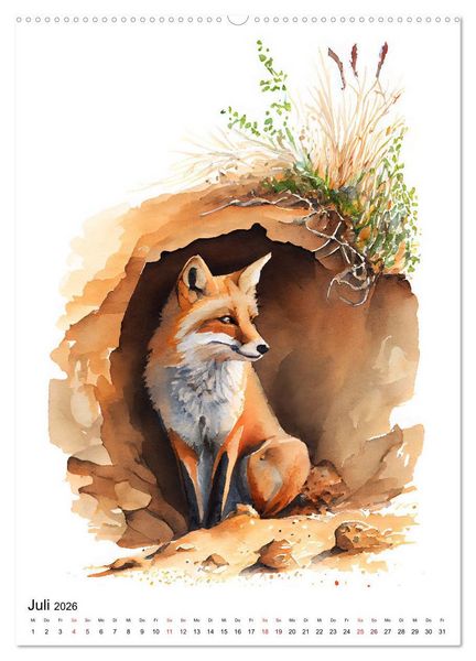 Produktbild: Waldtiere in Aquarell - Heimische Tierarten (Wandkalender 2026 DIN A2 hoch), CALVENDO Monatskalender