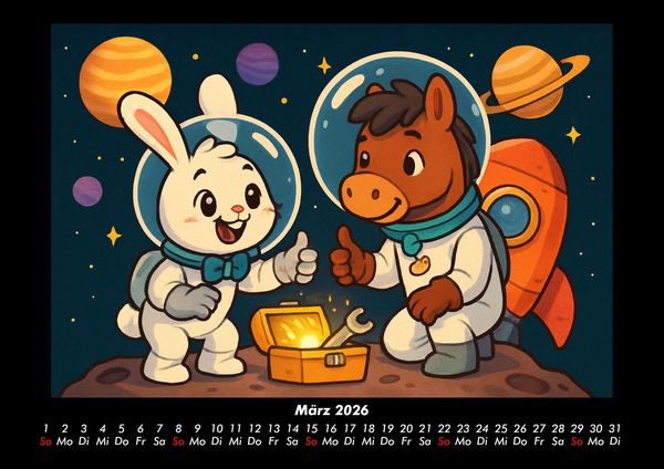Produktbild: Bouncy & Huf - Im Weltraum 2026 Fotokalender DIN A3