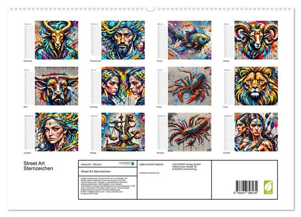 Produktbild: Street Art Sternzeichen (hochwertiger Premium Wandkalender 2026 DIN A2 quer), Kunstdruck in Hochglanz
