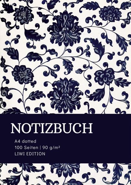 Produktbild: Notizbuch A4 dotted - 100 Seiten Soft Cover - floral blau