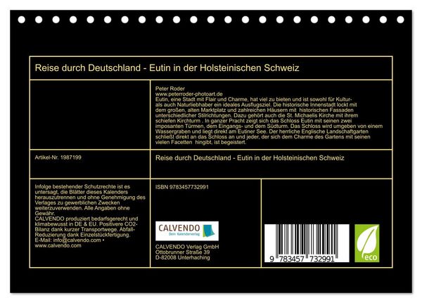 Produktbild: Reise durch Deutschland - Eutin in der Holsteinischen Schweiz (Tischkalender 2026 DIN A5 quer), CALVENDO Monatskalender
