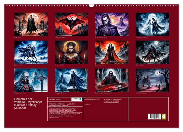 Produktbild: Finsternis der Vampire - Mystischer d&uuml;sterer Fantasy Kalender (Wandkalender 2026 DIN A2 quer), CALVENDO Monatskalender