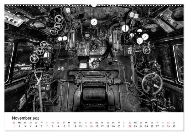 Produktbild: Unter Dampf - Eisenbahnromantik in schwarz-wei&szlig; (Wandkalender 2026 DIN A2 quer), CALVENDO Monatskalender