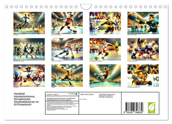 Produktbild: Handball Impressionismus, K&uuml;nstlerische Handballaktionen im KI-Pinselstrich (Wandkalender 2026 DIN A4 quer), CALVENDO Monatskalender