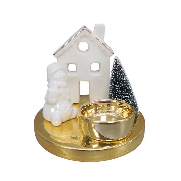 Produktbild: HTI-Living Teelichthalter mit Haus, Schneemann und Baum Teelichthalter mit Haus, Schneemann und Baum