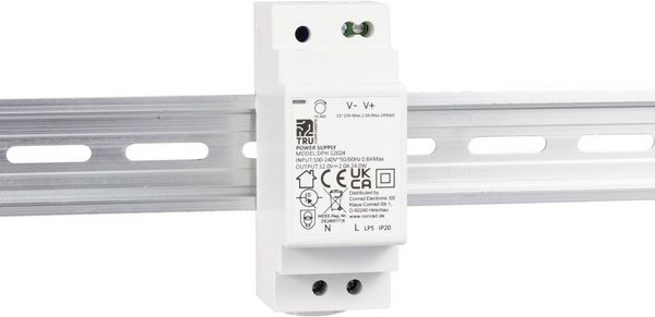 Produktbild: TRU COMPONENTS TC-10580808 Hutschienen-Netzteil (DIN-Rail) 12 V/DC 2 A 24 W Anzahl Ausg&auml;nge:1 x Inhalt 1 St.