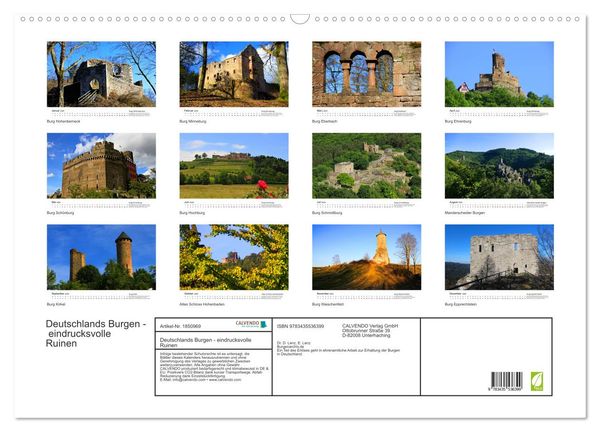 Deutschlands Burgen - eindrucksvolle Ruinen (Wandkalender 2025 DIN A2 quer), CALVENDO Monatskalender