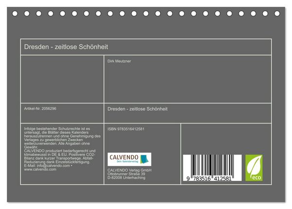 Produktbild: Dresden - zeitlose Sch&ouml;nheit (Tischkalender 2026 DIN A5 quer), CALVENDO Monatskalender