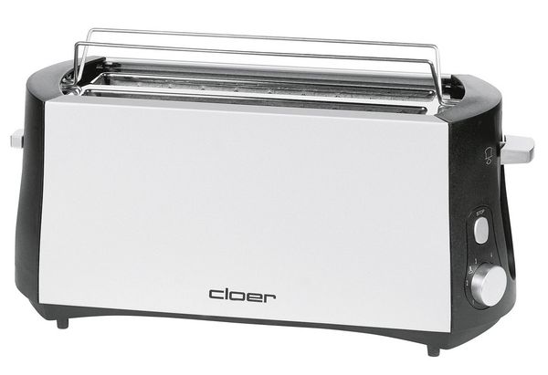 Produktbild: Cloer Toaster 3710 Doppel-Langschlitztoaster mit eingebautem Br&ouml;tchenaufsatz Schwarz, Silber