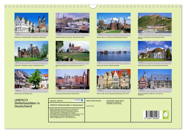 Produktbild: UNESCO Welterbest&auml;tten in Deutschland (Wandkalender 2026 DIN A3 quer), CALVENDO Monatskalender
