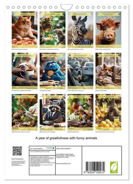 Produktbild: A year of greatfullness with funny animals (Wall Calendar 2026 DIN A4 portrait), CALVENDO 12 Month Wall Calendar