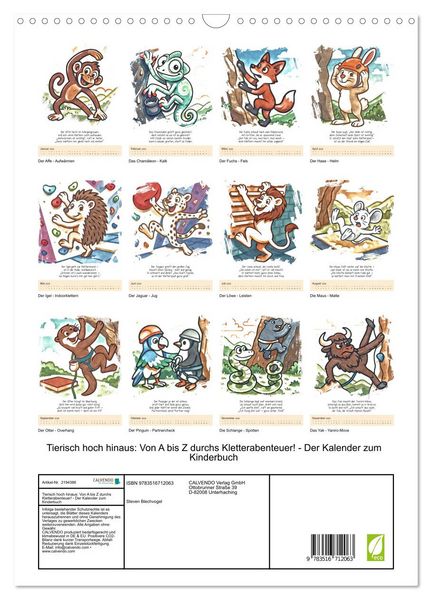 Produktbild: Tierisch hoch hinaus: Von A bis Z durchs Kletterabenteuer! - Der Kalender zum Kinderbuch (Wandkalender 2026 DIN A3 hoch), CALVENDO Monatskalender