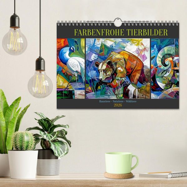 Produktbild: Farbenfrohe Tierbilder (Wandkalender 2026 DIN A4 quer), CALVENDO Monatskalender
