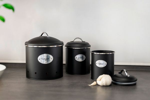 Produktbild: Aufbewahrungsdose Mod. Nero Set, 3-teilig, Vorratsdosen aus lackiertem Metall, Schwarz