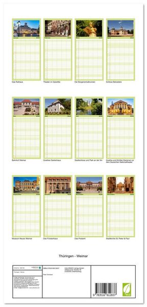 Produktbild: Familienplaner 2026 - Th&uuml;ringen - Weimar mit 5 Spalten (Wandkalender, 21 x 45 cm) CALVENDO