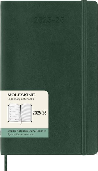 Produktbild: Moleskine 18 Monate Wochen Notizkalender 2025/2026, L/A5, 1 Wo = 1 Seite, rechts linierte Seite, weicher Einband, Myrtengrün