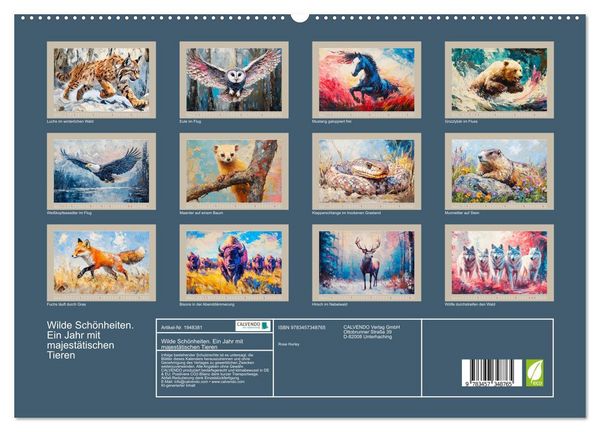 Produktbild: Wilde Sch&ouml;nheiten. Ein Jahr mit majest&auml;tischen Tieren (hochwertiger Premium Wandkalender 2026 DIN A2 quer), Kunstdruck in Hochglanz