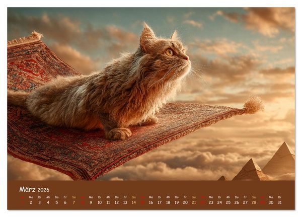 Produktbild: Tierisch hoch hinaus - Fantastische Tiere auf fliegenden Teppichen (Tischkalender 2026 DIN A5 quer), CALVENDO Monatskalender
