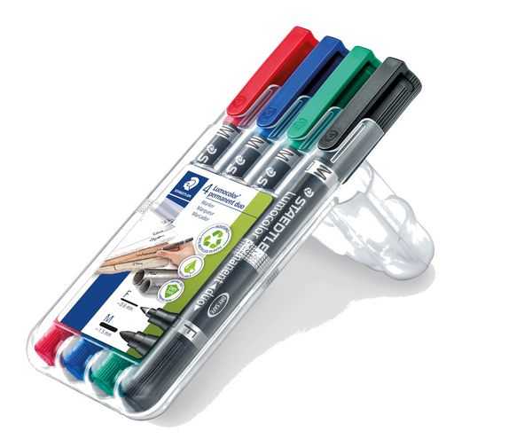 Produktbild: STAEDTLER Zweispitz-Marker Lumocolor 348 permanent, Rundspitze, 4er Set