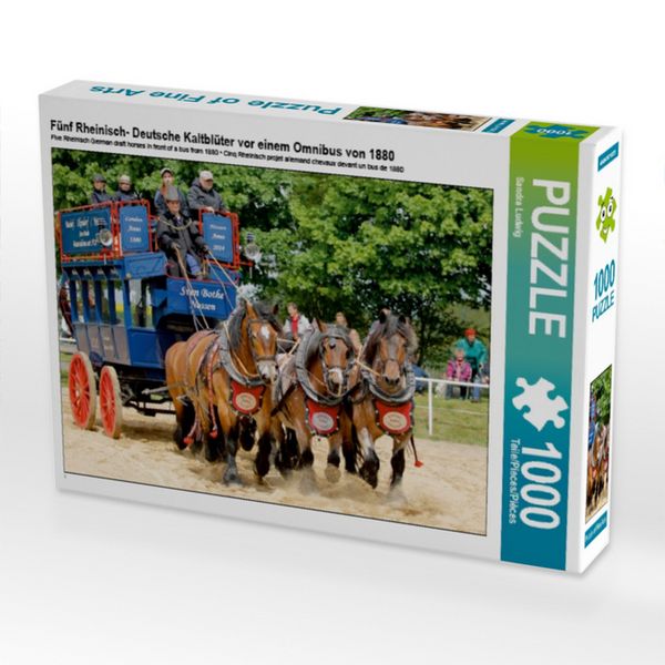 Produktbild: CALVENDO Puzzle F&uuml;nf Rheinisch- Deutsche Kaltbl&uuml;ter vor einem Omnibus von 1880 1000 Teile Puzzle quer | 1000 Teile Lege-Gr&ouml;&szlig;e 64 &times; 48 cm Foto-Puzzle f&uuml;r gl&uuml;ckliche Stunden