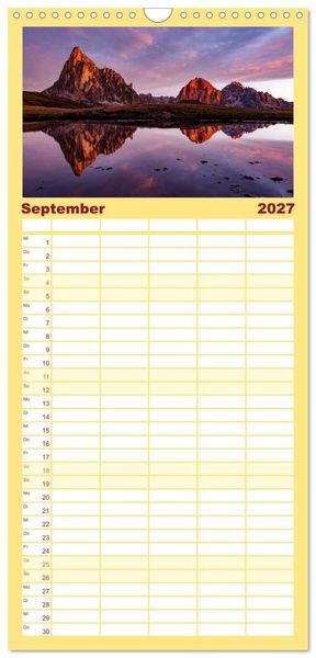 Produktbild: Familienplaner 2027 - Leuchtende Dolomiten mit 5 Spalten (Wandkalender, 21 x 45 cm) CALVENDO