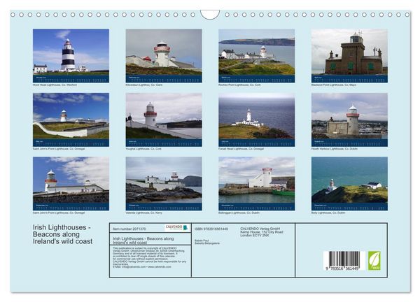 Produktbild: Irish Lighthouses - Beacons along Ireland's wild coast (Wall Calendar 2026 DIN A3 landscape), CALVENDO 12 Month Wall Calendar
