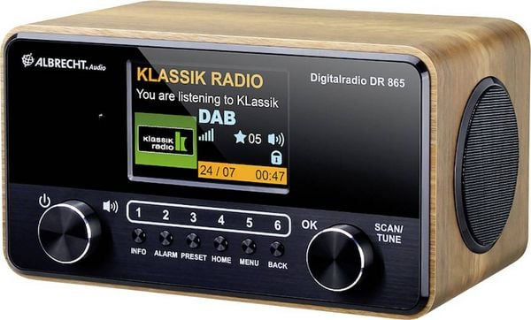 Albrecht DR 865 Tischradio DAB+, UKW AUX Barrierefrei, Inkl. Fernbedienung, Tastensperre, Weckfunktion Holz (dunkel)