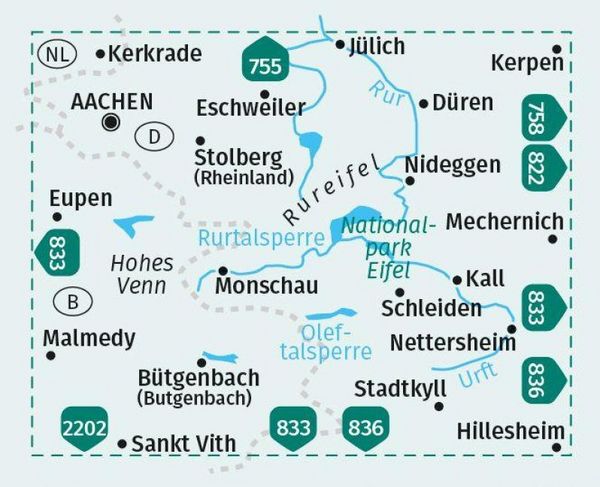 Produktbild: KOMPASS Wanderkarte 757 Aachen, D&uuml;ren, Nationalpark Eifel, Rureifel, Hohes Venn 1:50.000