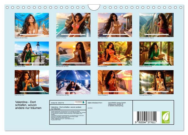 Produktbild: Valentina - Dort schlafen, wovon andere nur tr&auml;umen (Wandkalender 2027 DIN A4 quer), CALVENDO Monatskalender