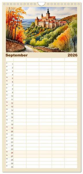 Produktbild: Familienplaner 2026 - M&auml;rchenschl&ouml;sser und Burgen mit 5 Spalten (Wandkalender, 21 x 45 cm) CALVENDO
