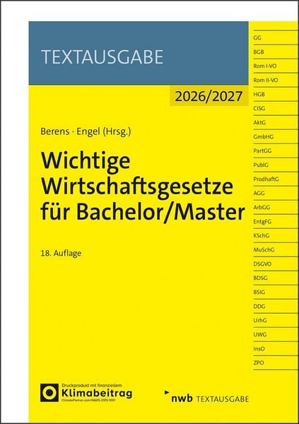 Produktbild: Wichtige Wirtschaftsgesetze f&uuml;r Bachelor/Master