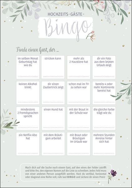 Produktbild: Hochzeits-G&auml;ste-Bingo