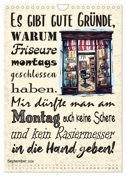 Produktbild: Haarige Friseurspr&uuml;che (Wandkalender 2026 DIN A4 hoch), CALVENDO Monatskalender