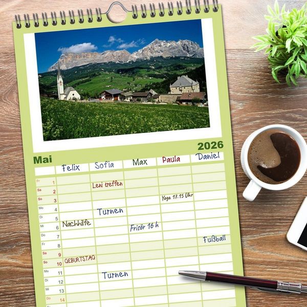 Produktbild: Familienplaner 2026 - S&Uuml;DTIROL - Land der Berge mit 5 Spalten (Wandkalender, 21 x 45 cm) CALVENDO