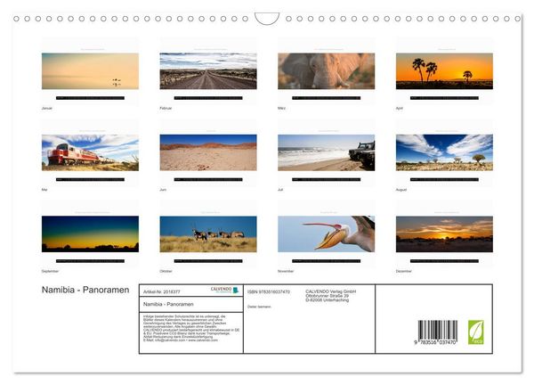 Produktbild: Namibia - Panoramen (Wandkalender 2026 DIN A3 quer), CALVENDO Monatskalender