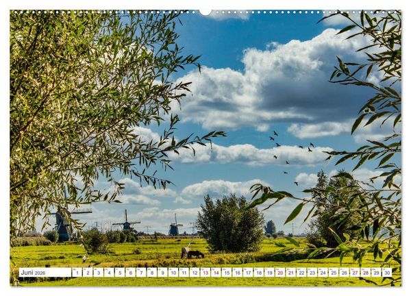 Produktbild: Die Windm&uuml;hlen von Kinderdijk - UNESCO Welterbe (hochwertiger Premium Wandkalender 2026 DIN A2 quer), Kunstdruck in Hochglanz