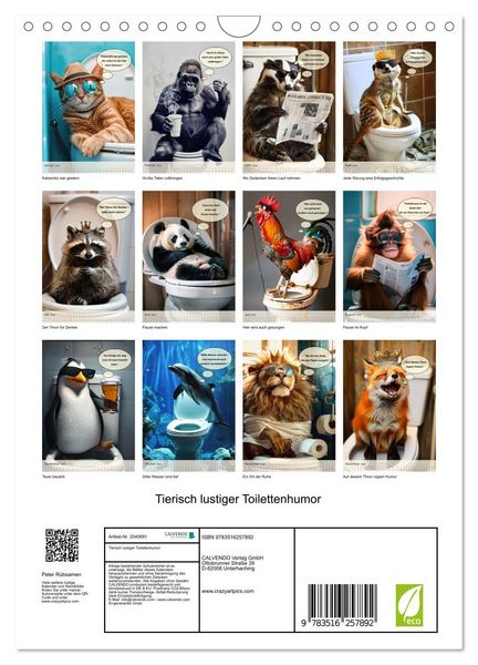 Produktbild: Tierisch lustiger Toilettenhumor (Wandkalender 2026 DIN A4 hoch), CALVENDO Monatskalender