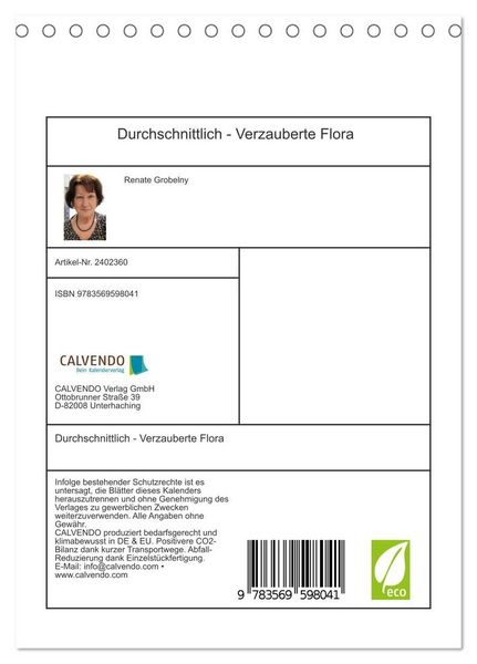 Produktbild: Durchschnittlich - Verzauberte Flora (Tischkalender 2027 DIN A5 hoch), CALVENDO Monatskalender