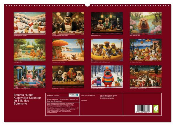 Produktbild: Boteros Hunde - Kunstvoller Kalender im Stile des Boterismo (hochwertiger Premium Wandkalender 2026 DIN A2 quer), Kunstdruck in Hochglanz