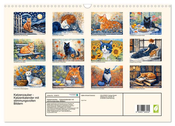 Produktbild: Katzenzauber - Katzenkalender mit stimmungsvollen Bildern (Wandkalender 2026 DIN A3 quer), CALVENDO Monatskalender