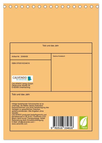Produktbild: Tobi und das Jahr (Tischkalender 2026 DIN A5 hoch), CALVENDO Monatskalender