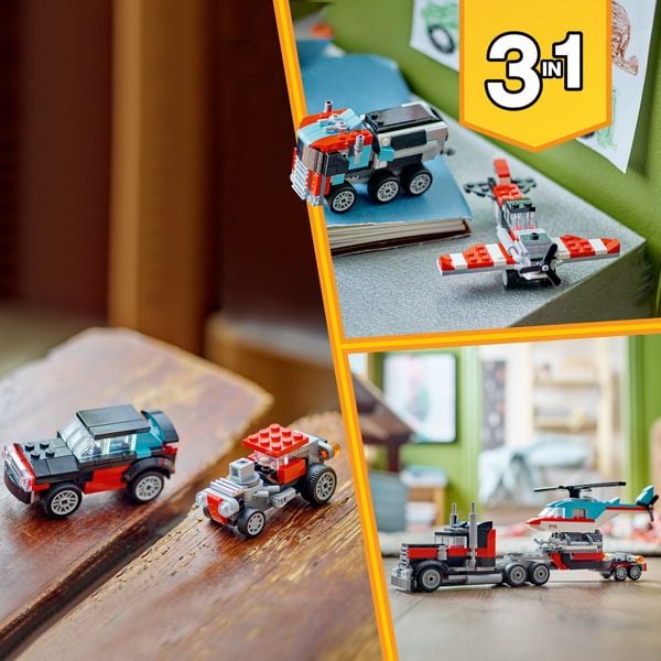 Produktbild: LEGO Creator 3in1 31146 Tieflader mit Hubschrauber, LKW-Spielzeug