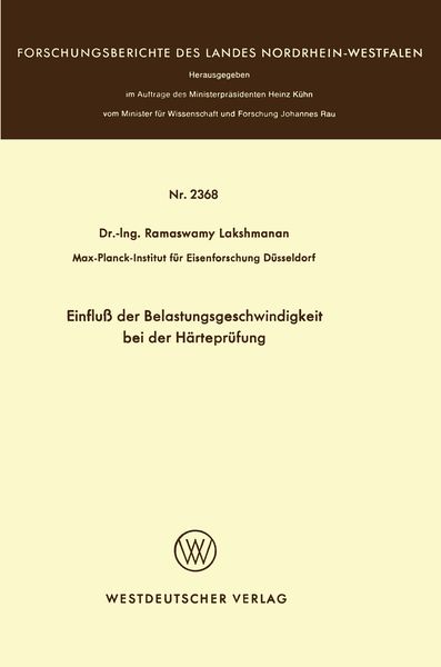 Produktbild: Einflu&szlig; der Belastungsgeschwindigkeit bei der H&auml;rtepr&uuml;fung